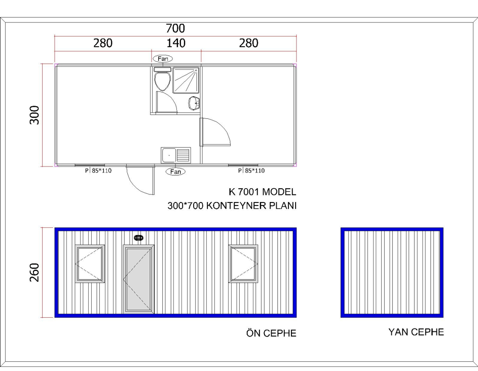 YENİ 3x7 m Çift Oda + Amerikan Mutfak + WC